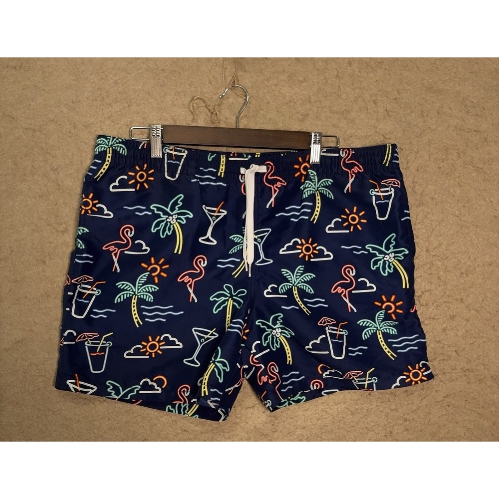Chubbies Swim Trunks Men Sz L Blue Neon Lights 4-Way Stretch Pockets 5.5" Inseam